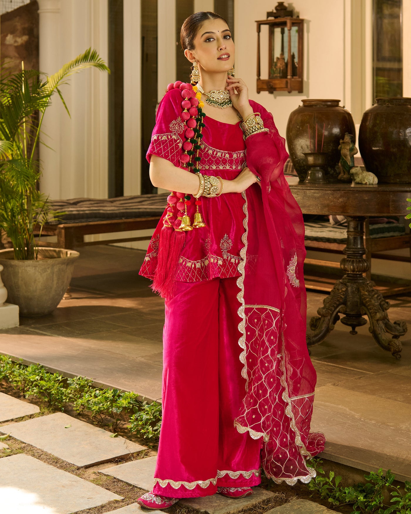 Kyro Pink Embroidered Velvet Suit Set