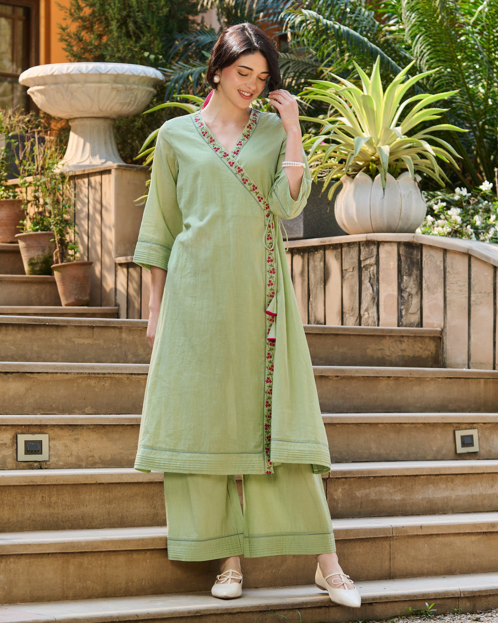 Brisa Green Embroidered Cotton Kurta Set