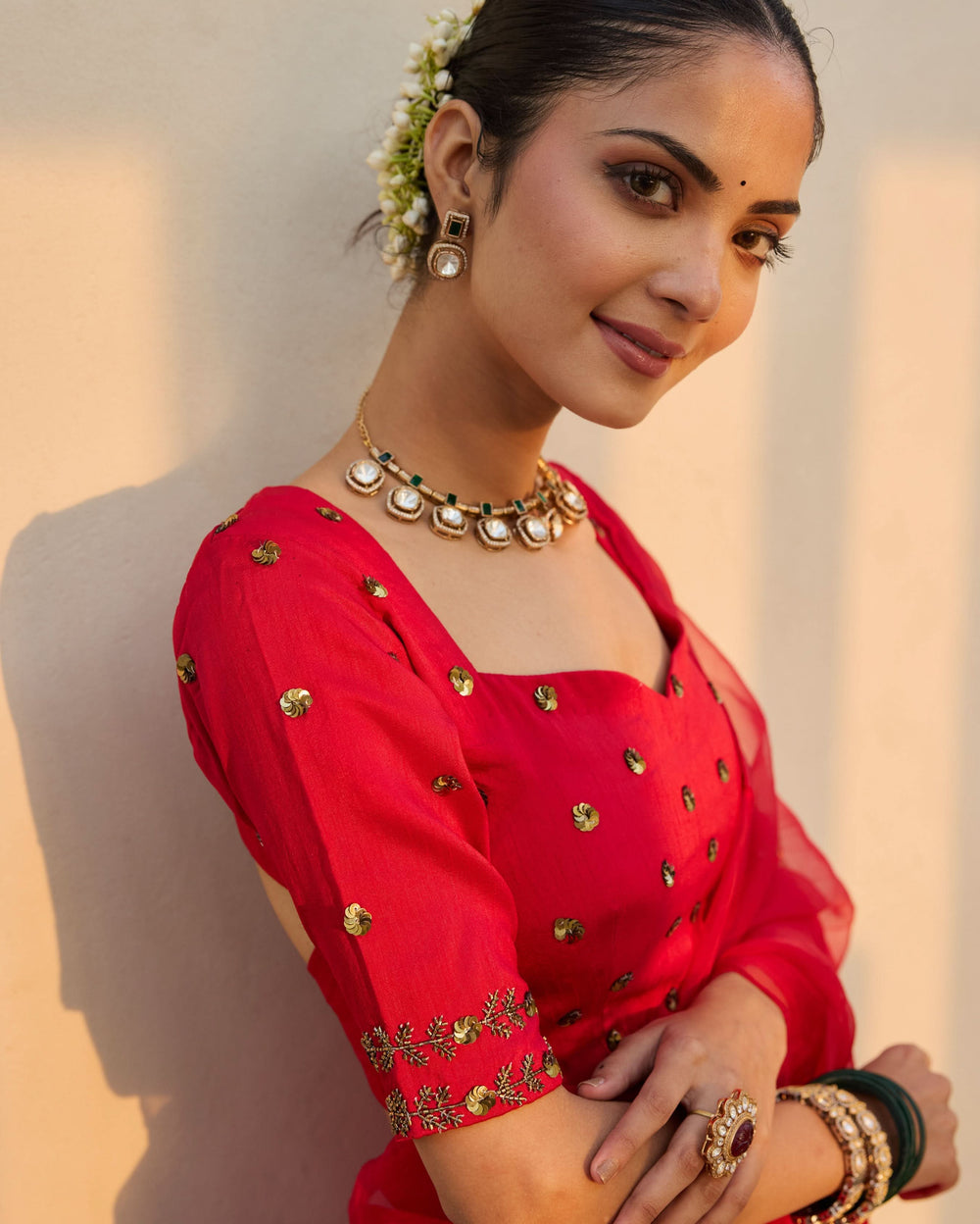 Wildflower Muse Red Silk Embroidered Blouse