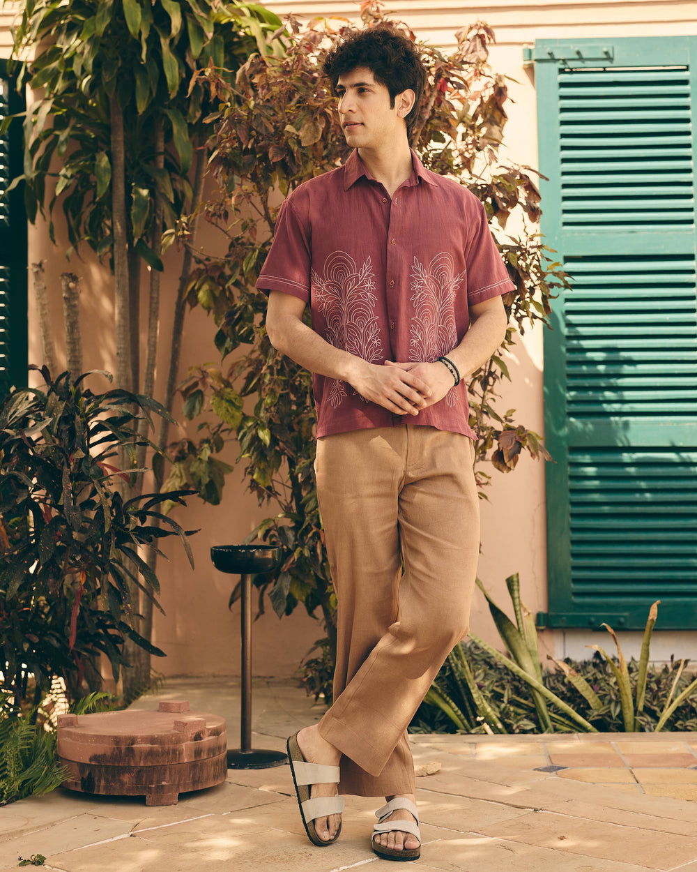 Zuno Plum Cotton Flex Embroidered Shirt