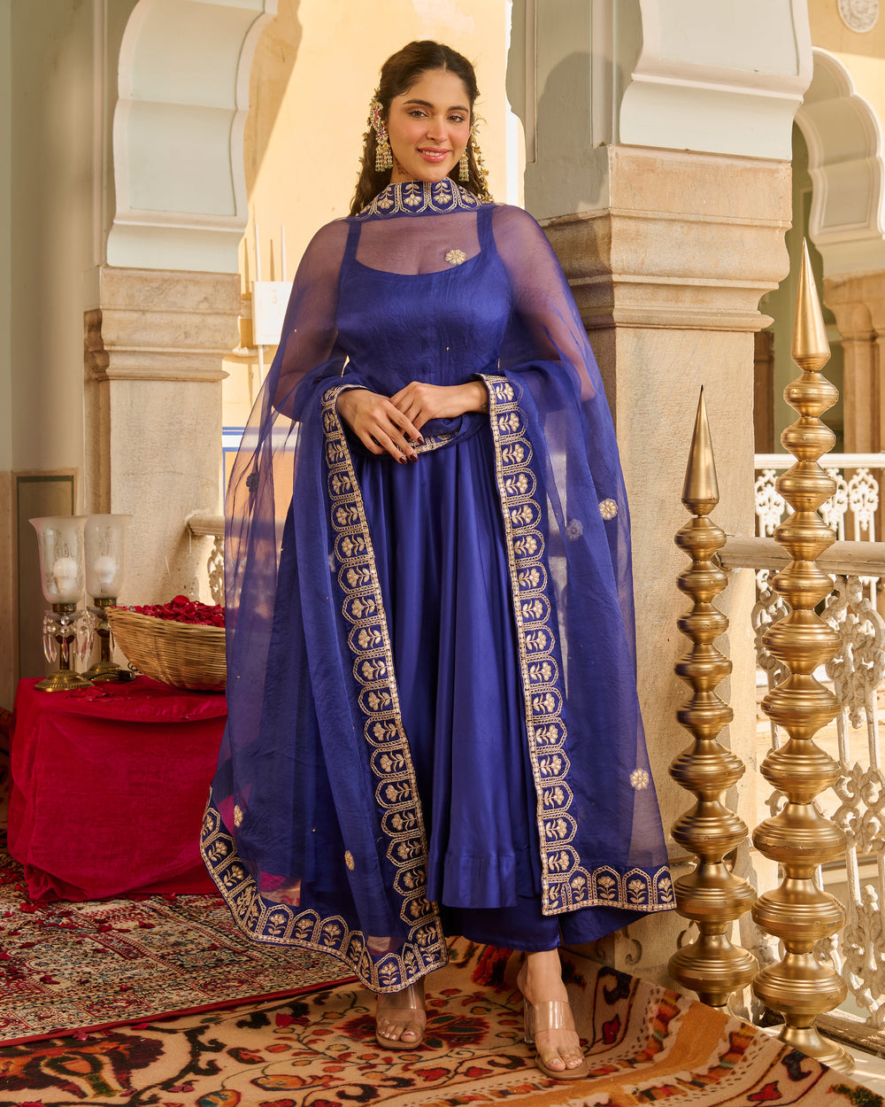 Meesha Purple Solid Satin Suit Set