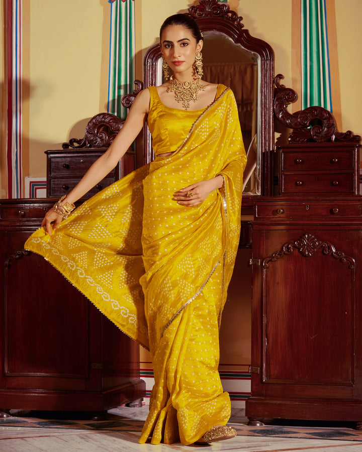 Ketaki Yellow Bandhej Silk Saree