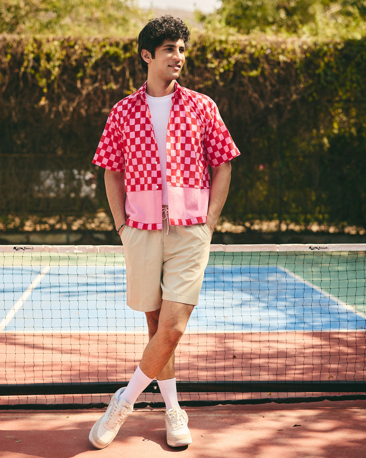 Taj Red Cotton Checks Printed Shirt