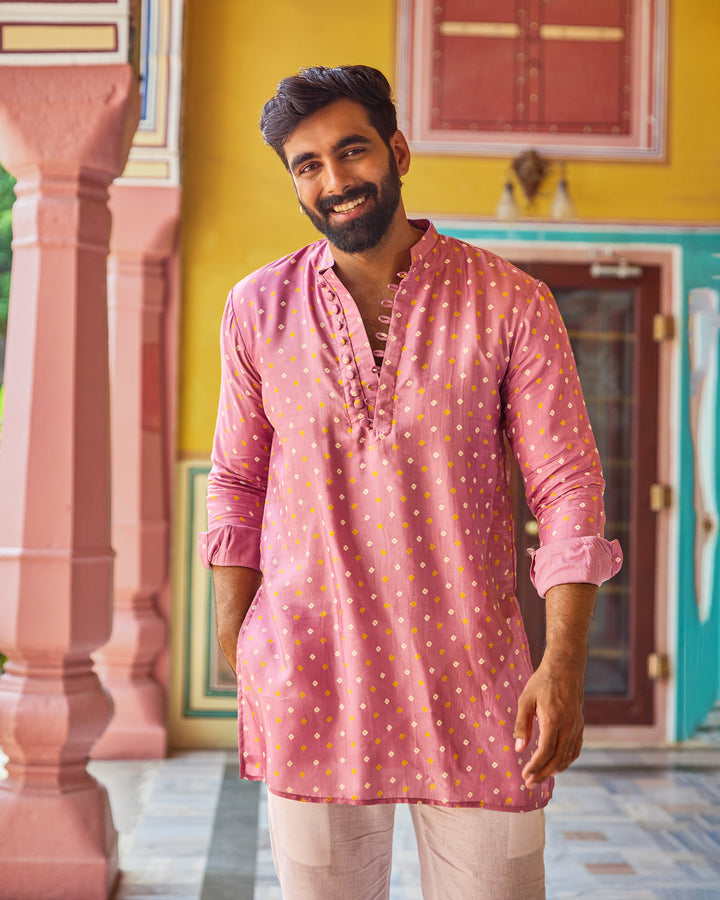 Abhijeet Lavender Bandhani Crepe kurta