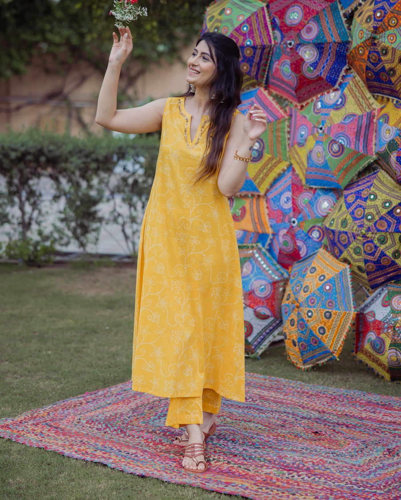 Shikha Yellow Bandhani Cotton Kurta Set