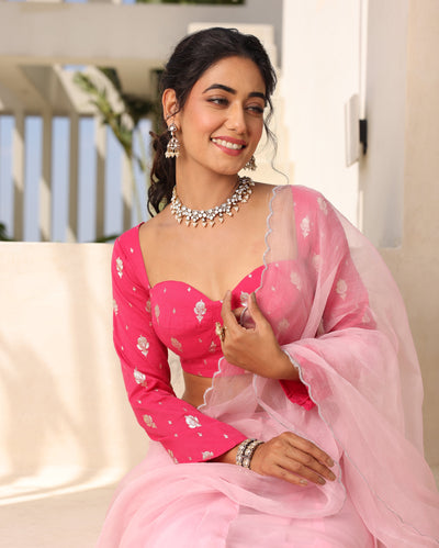 Zohra Pink Jacquard Blouse
