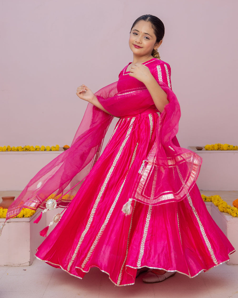Ruh Magenta Solid Chanderi Lehenga Set