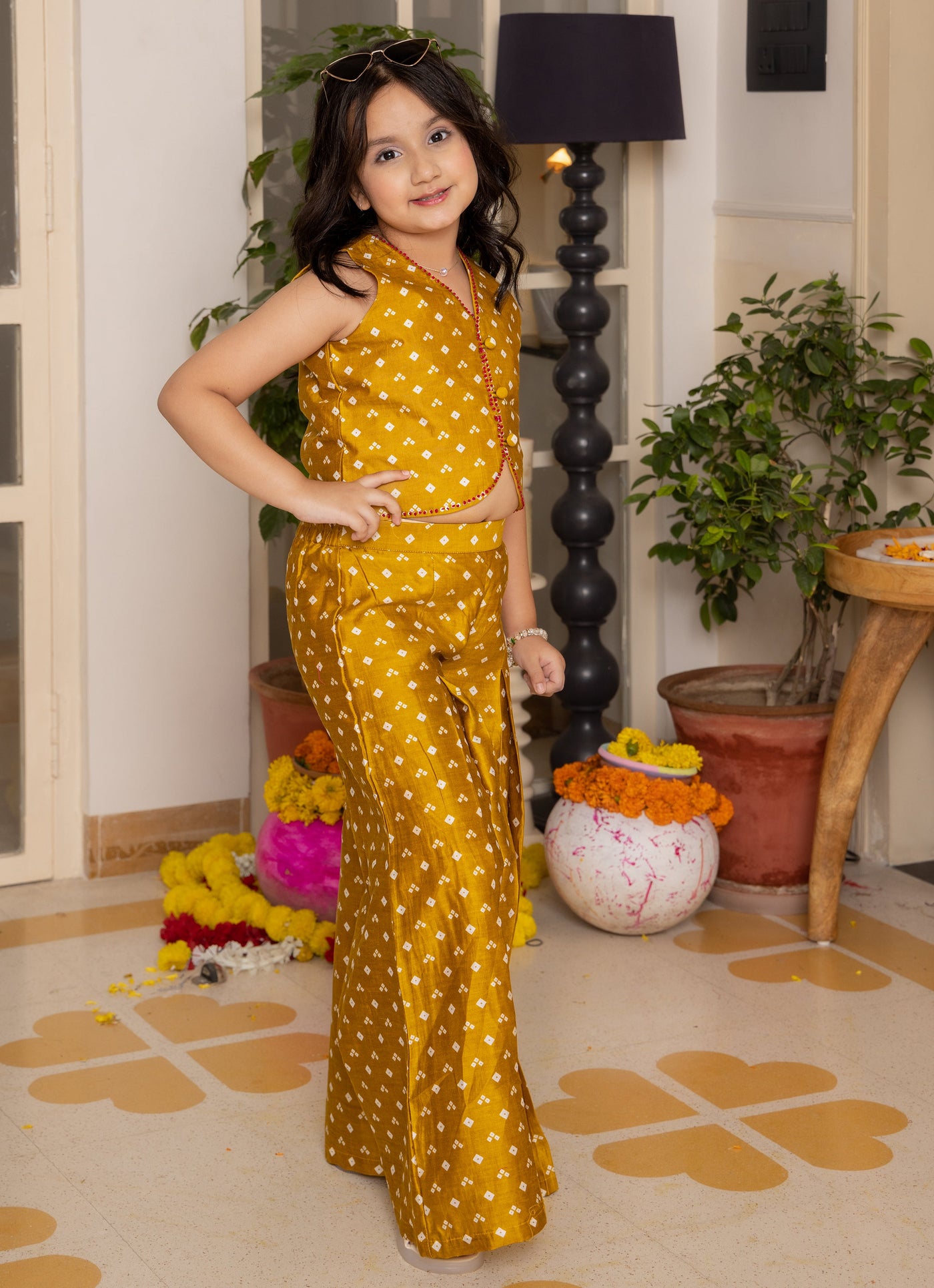 Kumud Mustard Bandhani Chanderi Coord Set