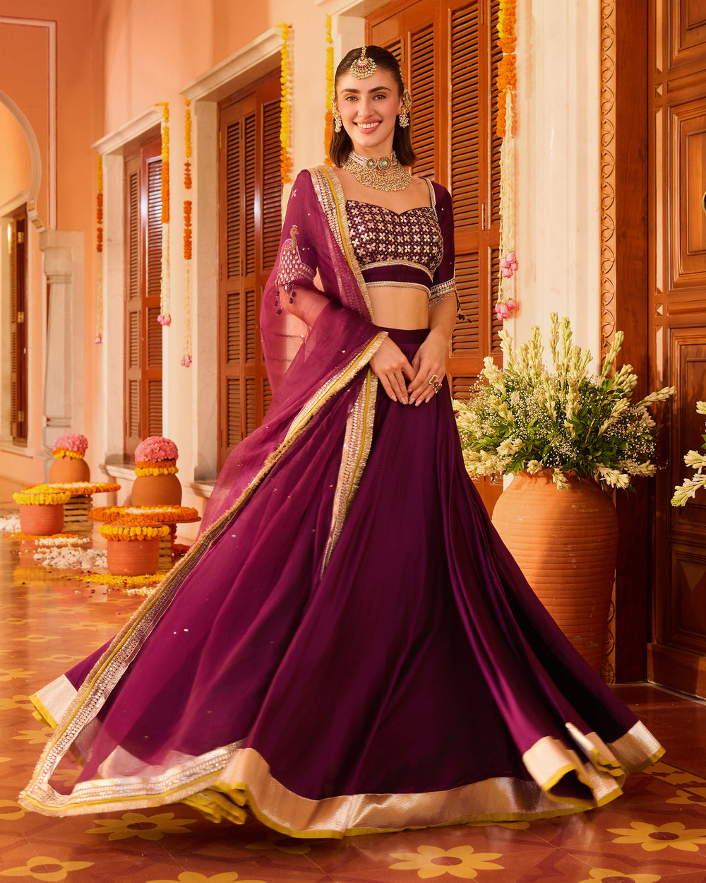 Taarika Purple Embroidered Chanderi Lehenga Set