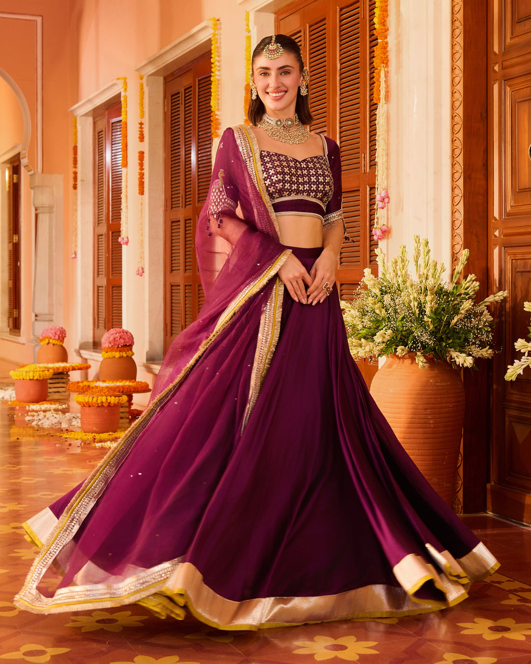 Taarika Purple Embroidered Chanderi Lehenga Set