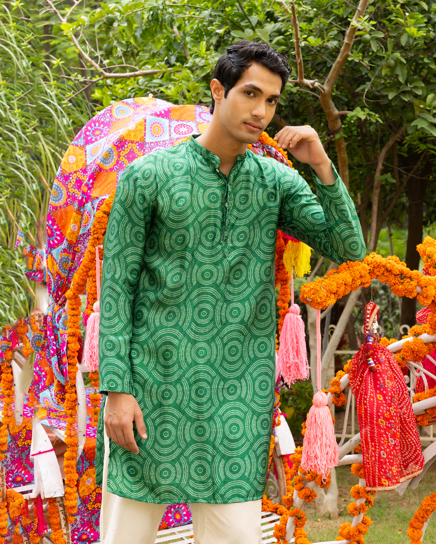 Taarush Green Bandhani Chanderi Kurta