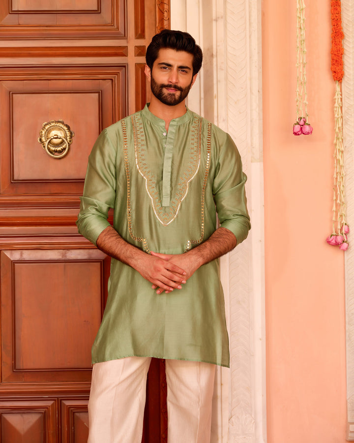 Trilok Sage Chanderi Embroidered Kurta