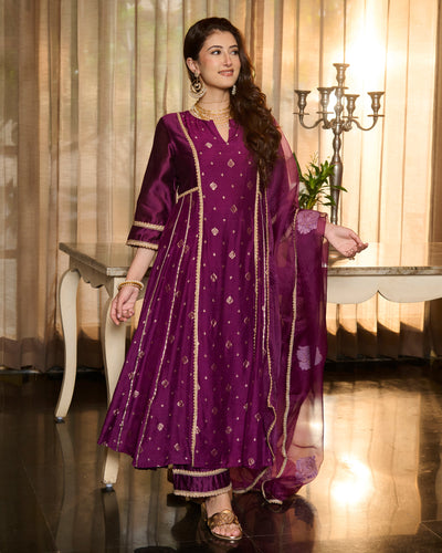 Bhautik Purple Jacquard Suit Set