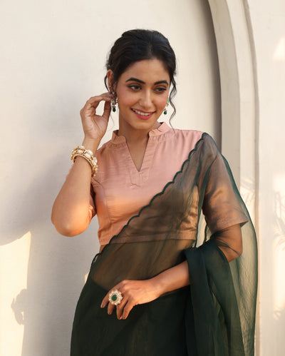 Sharvya Nude Brown Satin Blouse