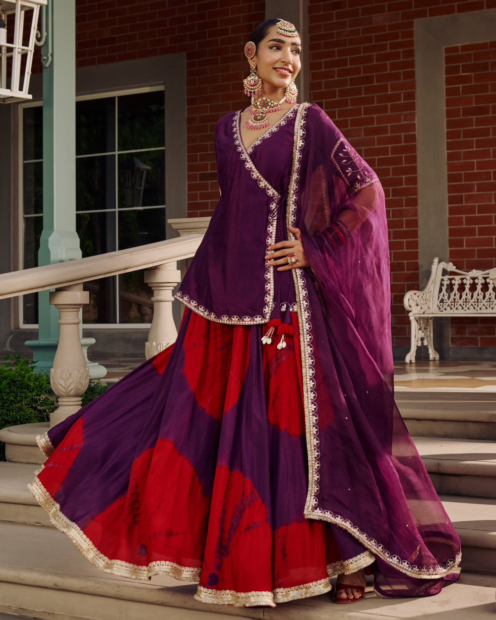 Kalika Purple Embroidered Tie-Dye Chanderi Suit Set