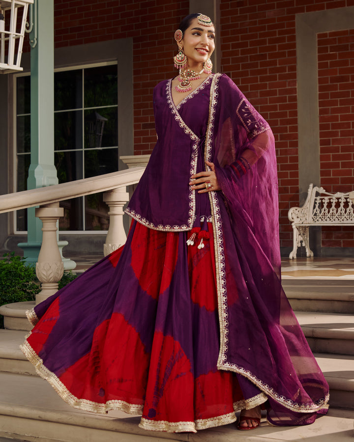 Kalika Purple Embroidered Tie-Dye Chanderi Suit Set