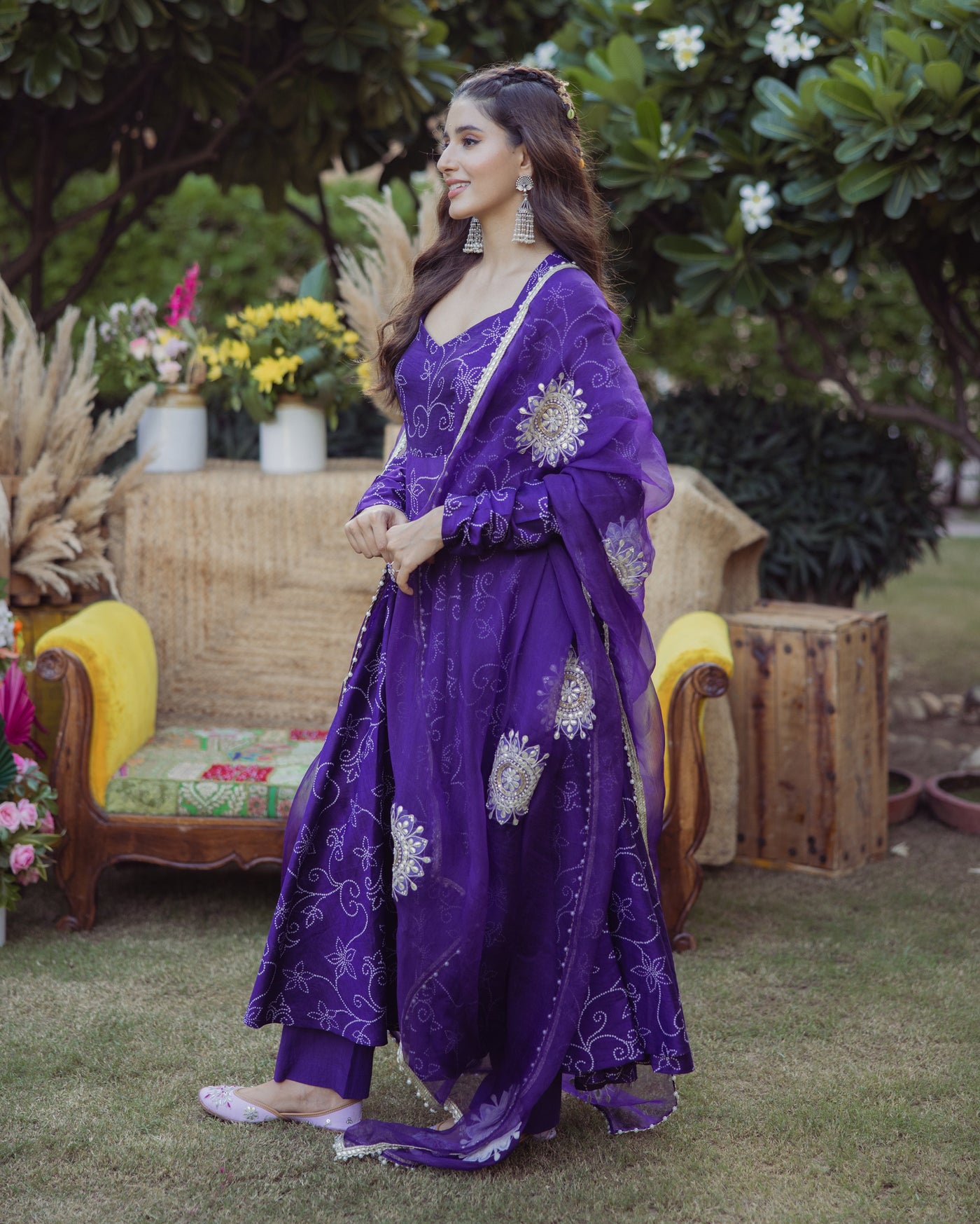 Anuraag Purple Bandhani Muslin Suit Set