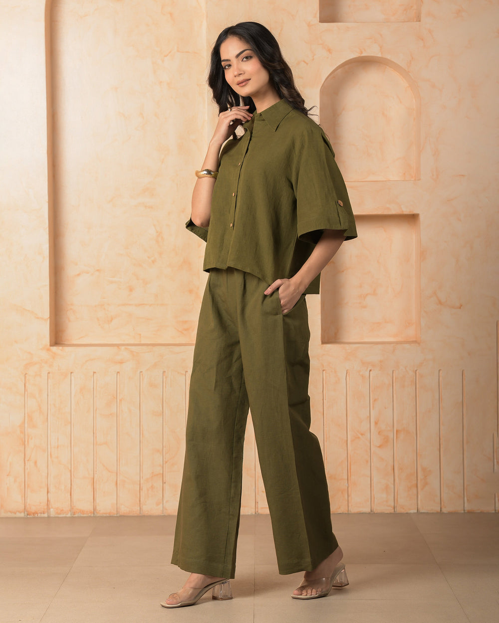 Peridot Olive Solid Cotton Flex Coord Set