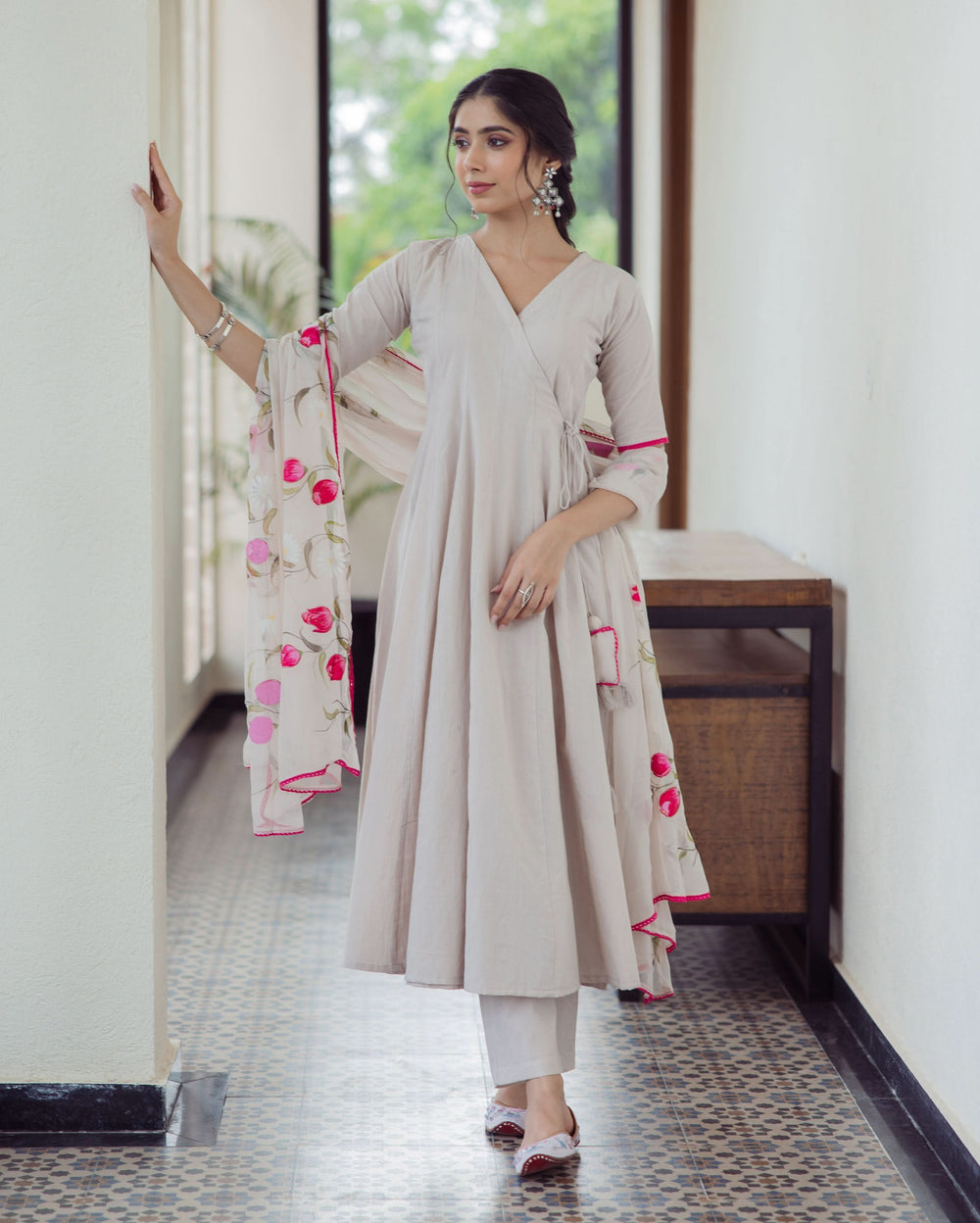 Canvas Grey Handpainted Cotton Suit Set