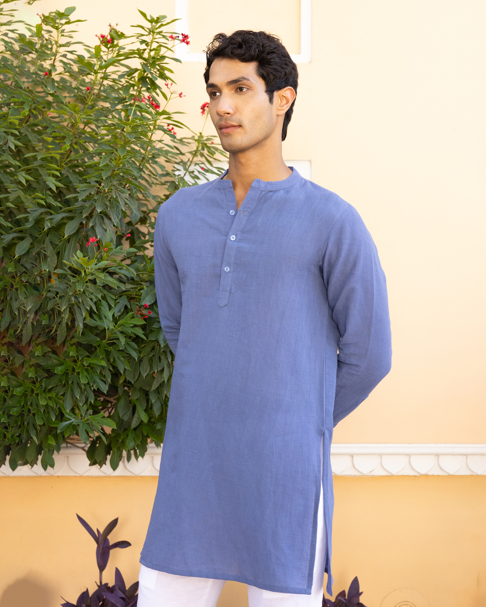 Prabal Blue Solid Cotton Flex Kurta