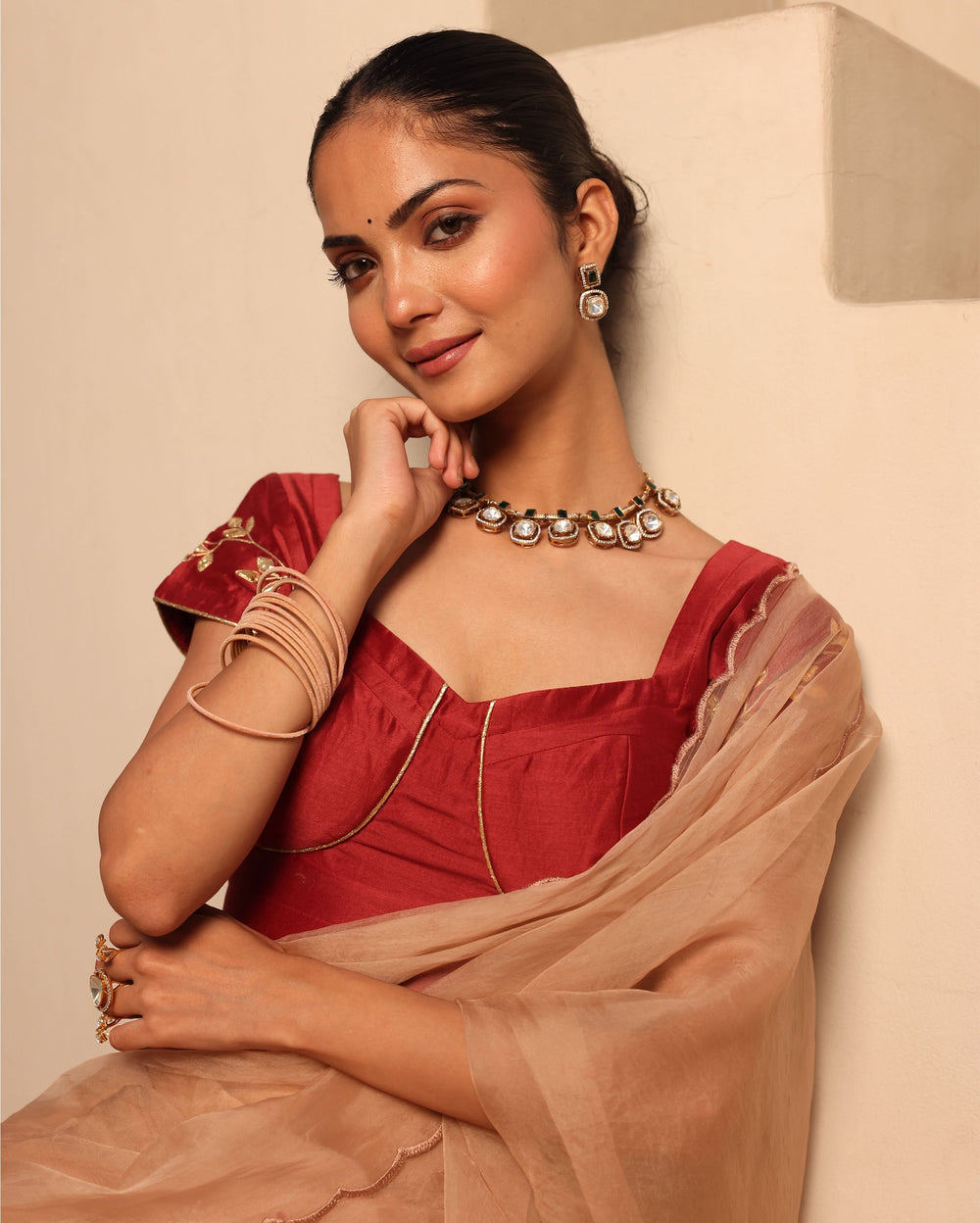 Nayra Maroon Chanderi Gotapatti Blouse