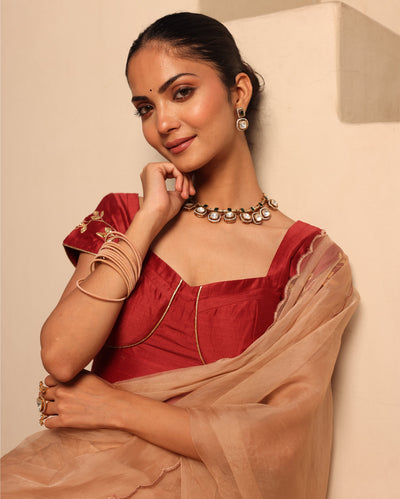 Nayra Maroon Chanderi Gotapatti Blouse