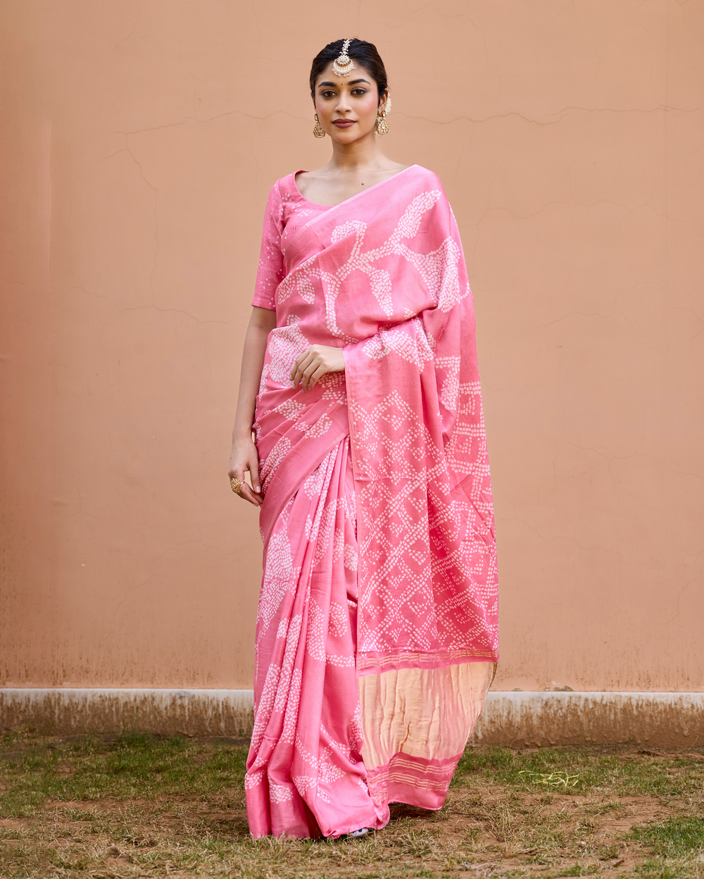 Madhurya Pink Gajji Silk Bandhej Saree