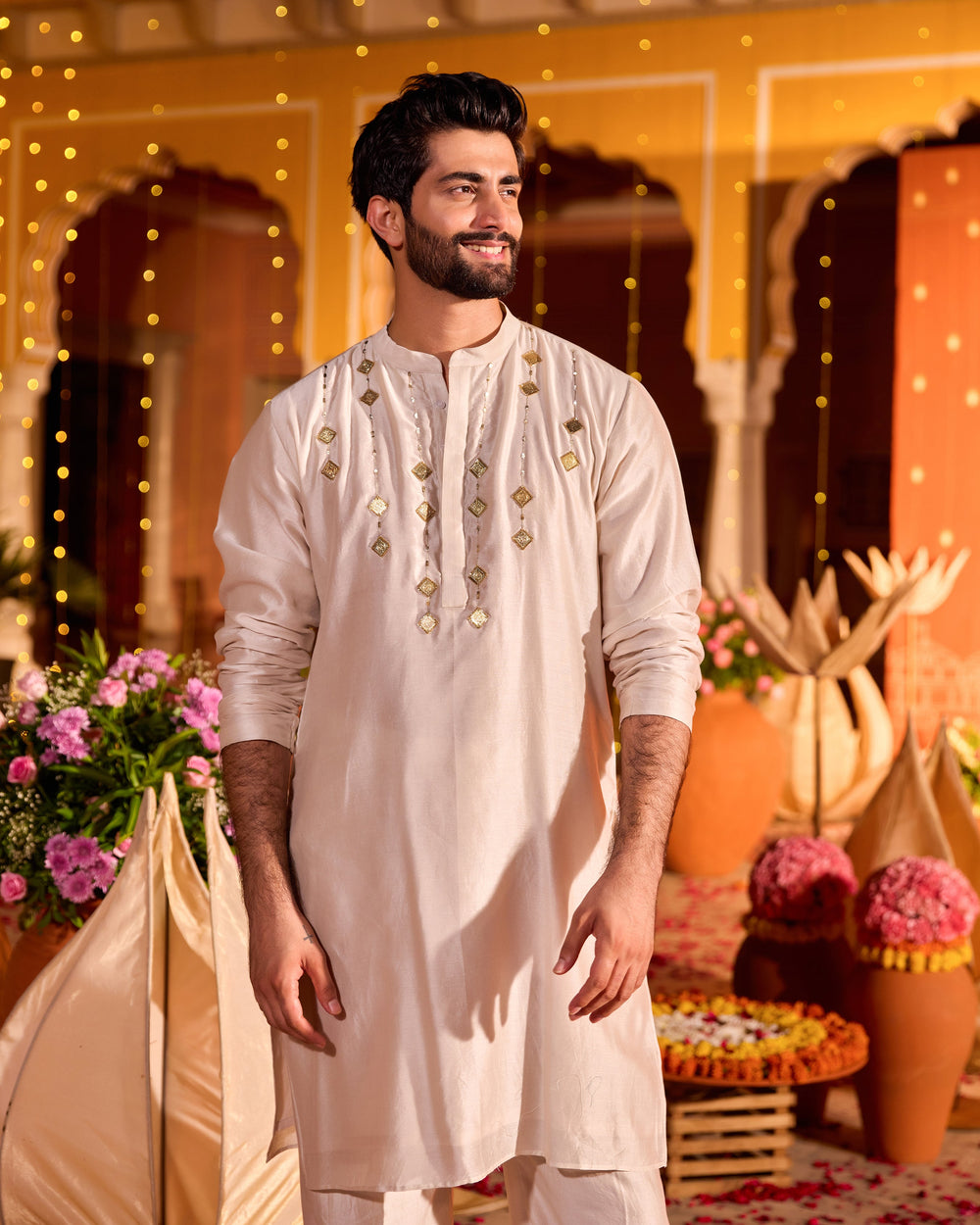 Mukund Grey Chanderi Embroidered Kurta