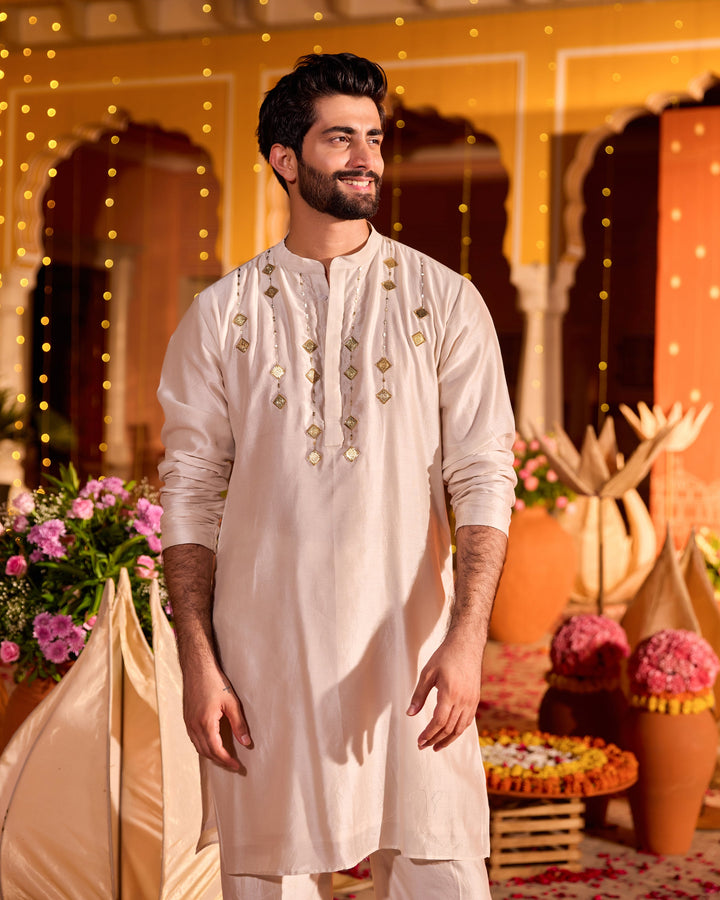 Mukund Grey Chanderi Embroidered Kurta