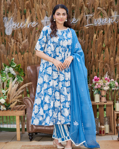 Anvika Blue Printed Cotton Suit Set