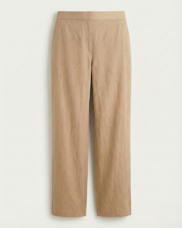 Elena Light Creamish Brown Linen Straight Pants