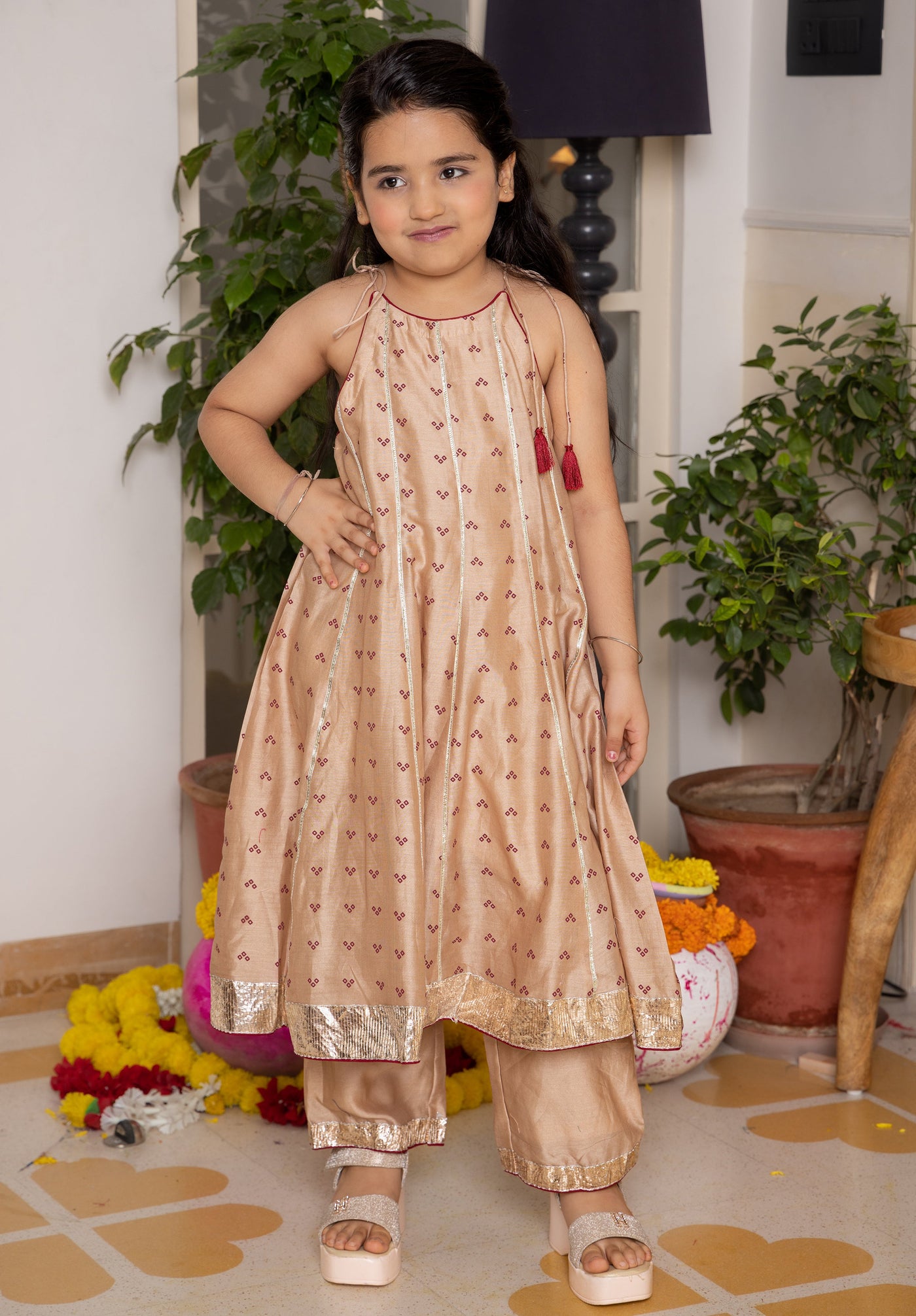 Ruhi Beige Bandhani Chanderi Coord Set