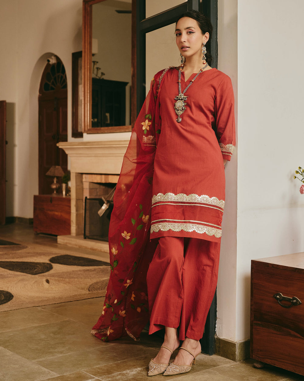 Fit Orange Handpainted Cotton Suit Set