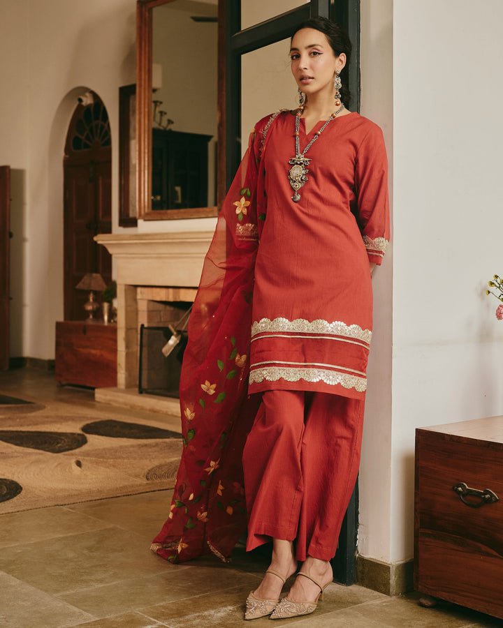 Fit Orange Handpainted Cotton Suit Set