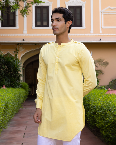 Vivaan Yellow Solid Cotton Kurta