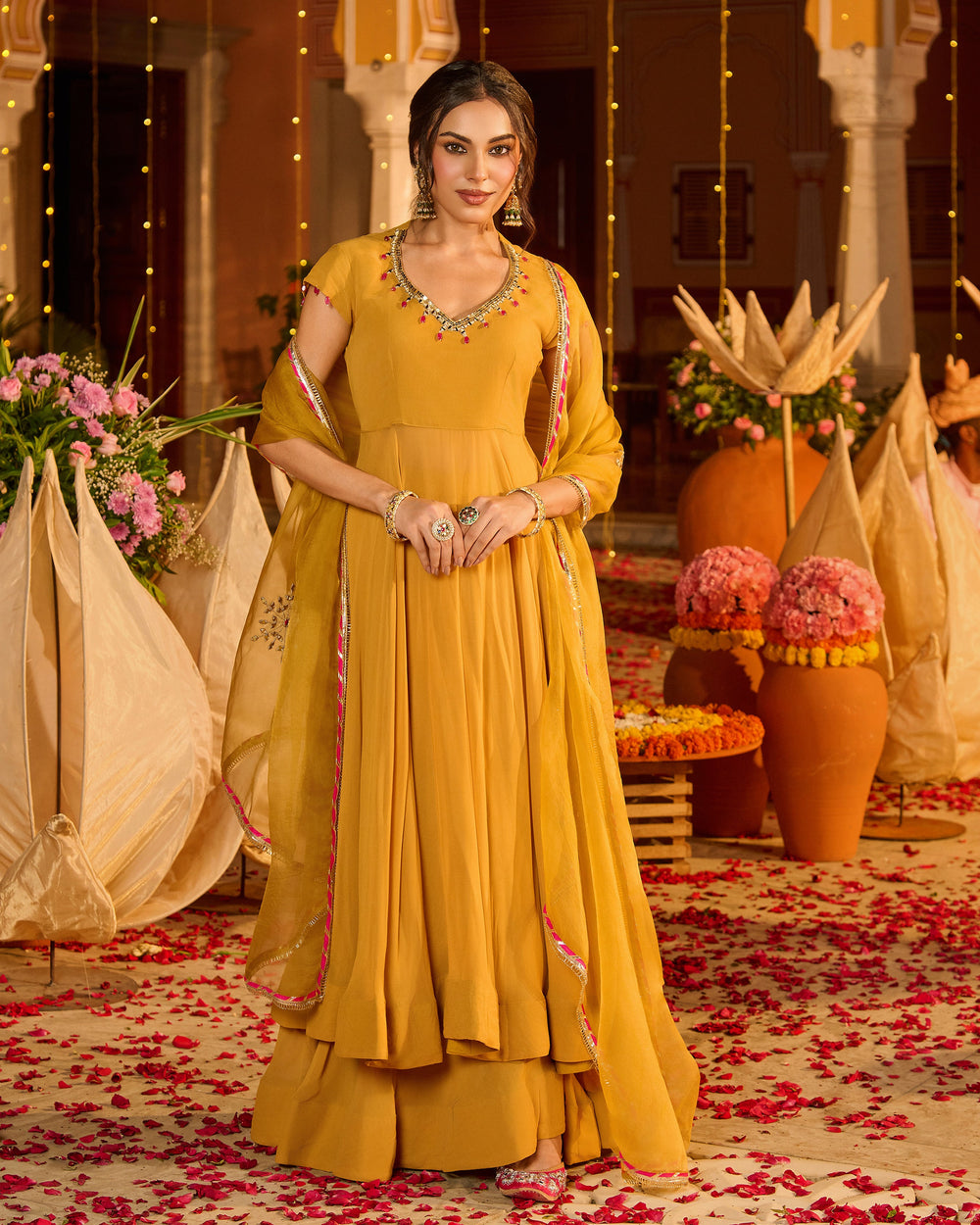 Ujjvika Mustard Embroidered Georgette Suit Set