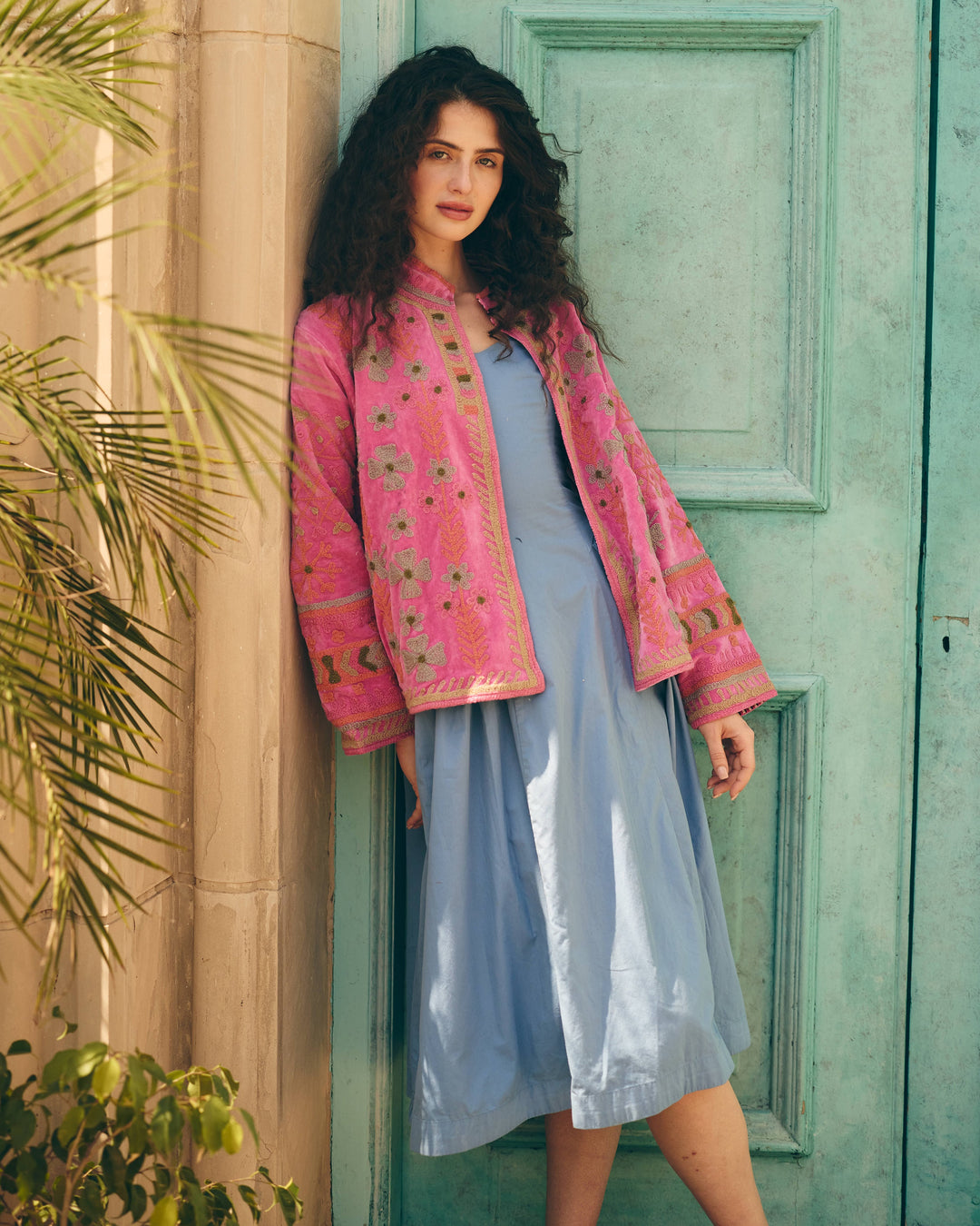 Rosette Pink Velvet Suzani Jacket