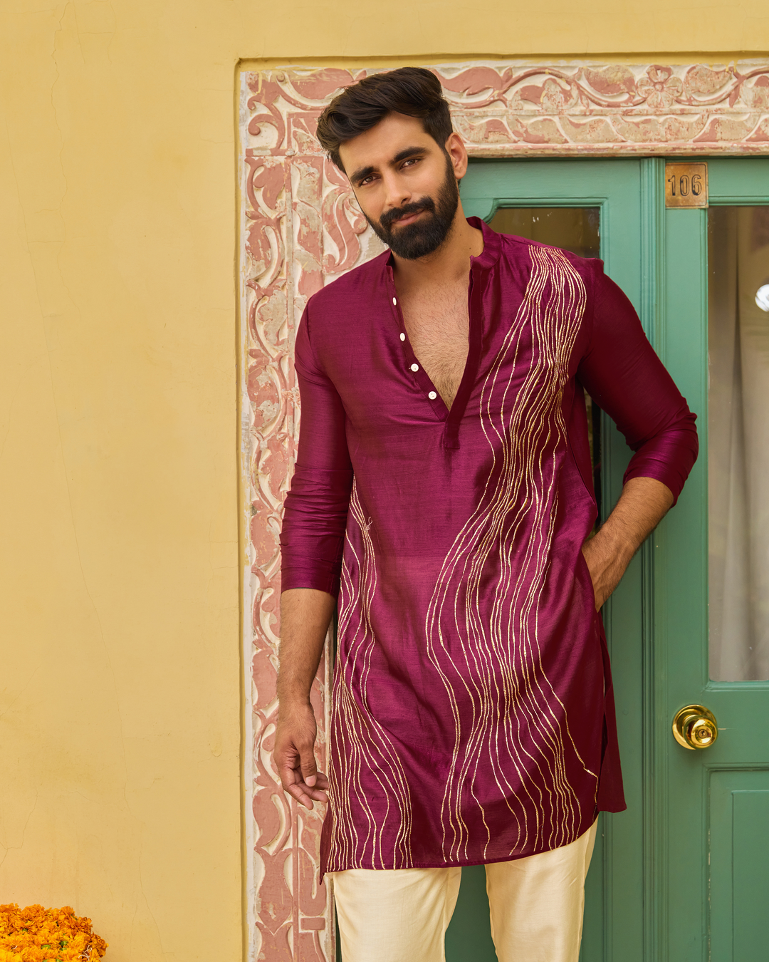 Sivet Plum Chanderi Embroidered Kurta