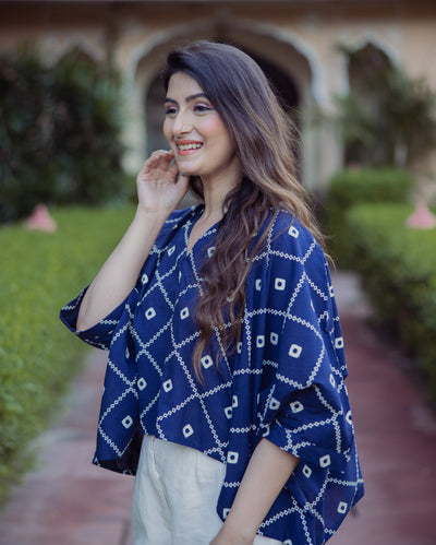 Angan Blue Bandhani Cotton Top