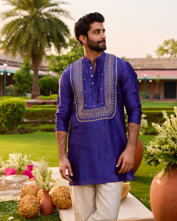 Prabhas Purple Chanderi Embroidered Kurta