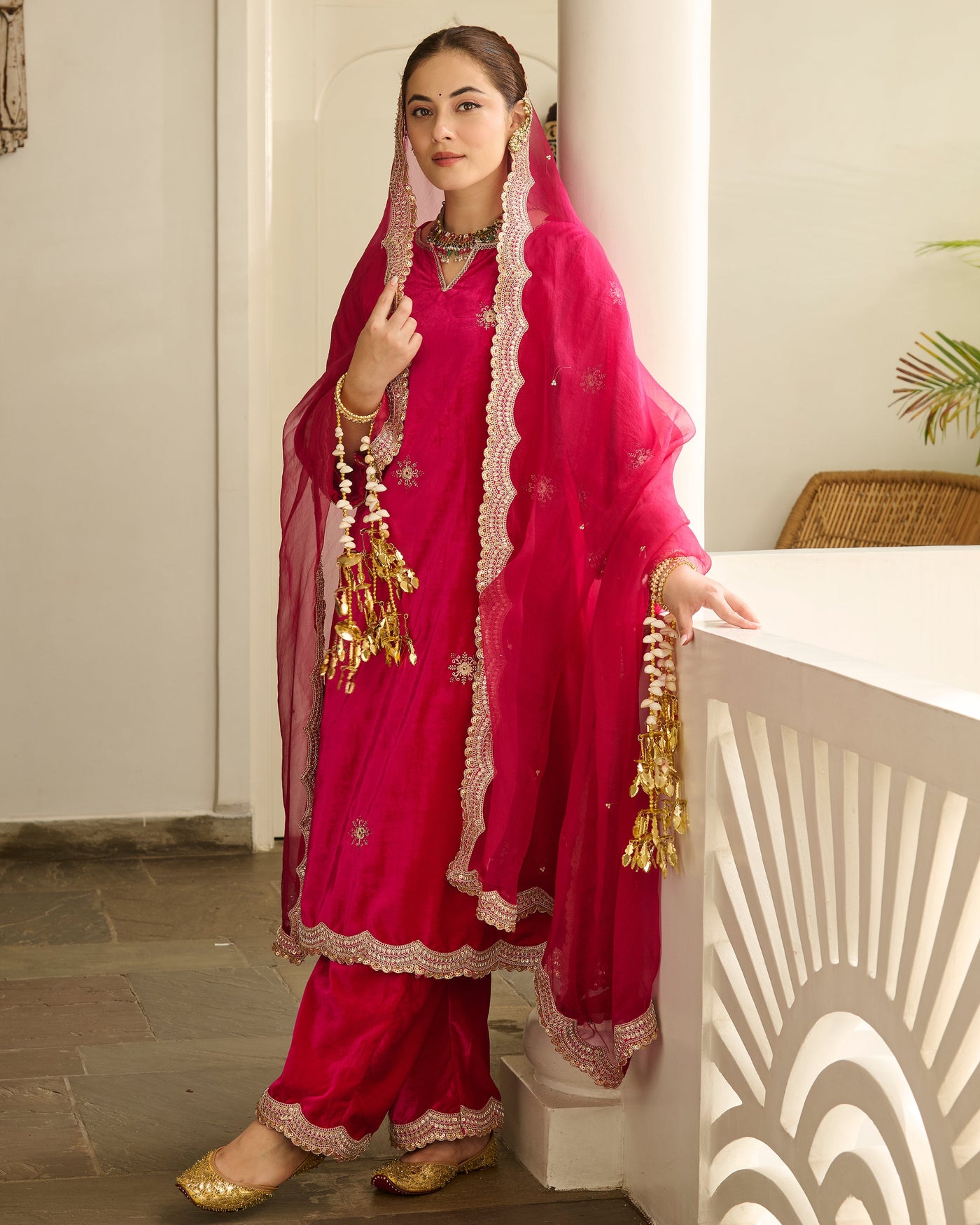Siddhi Pink Embroidered Velvet Suit Set