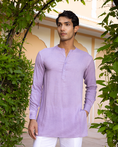 Nakul Purple Solid Dobby Kurta