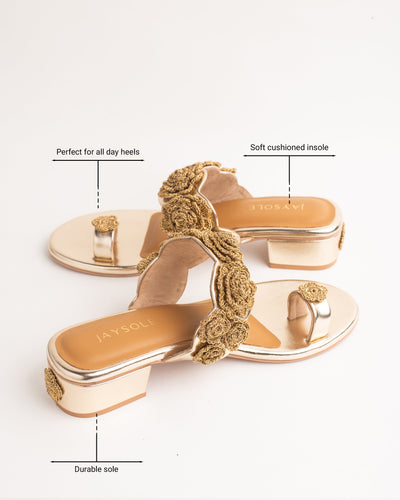 Sunehri Golden Flower Heels 
