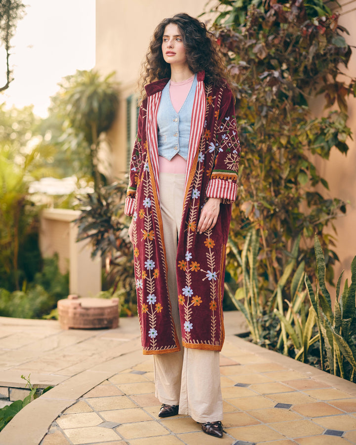 Veloura Maroon Velvet Suzani Jacket