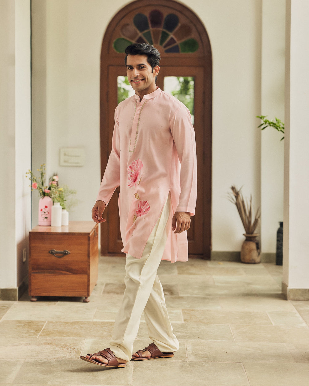 Zorav Pink Handpainted Muslin Kurta
