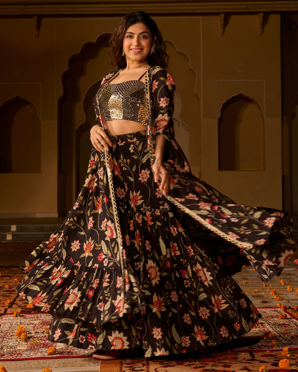 Ananya Black Printed Georgette Coord Set