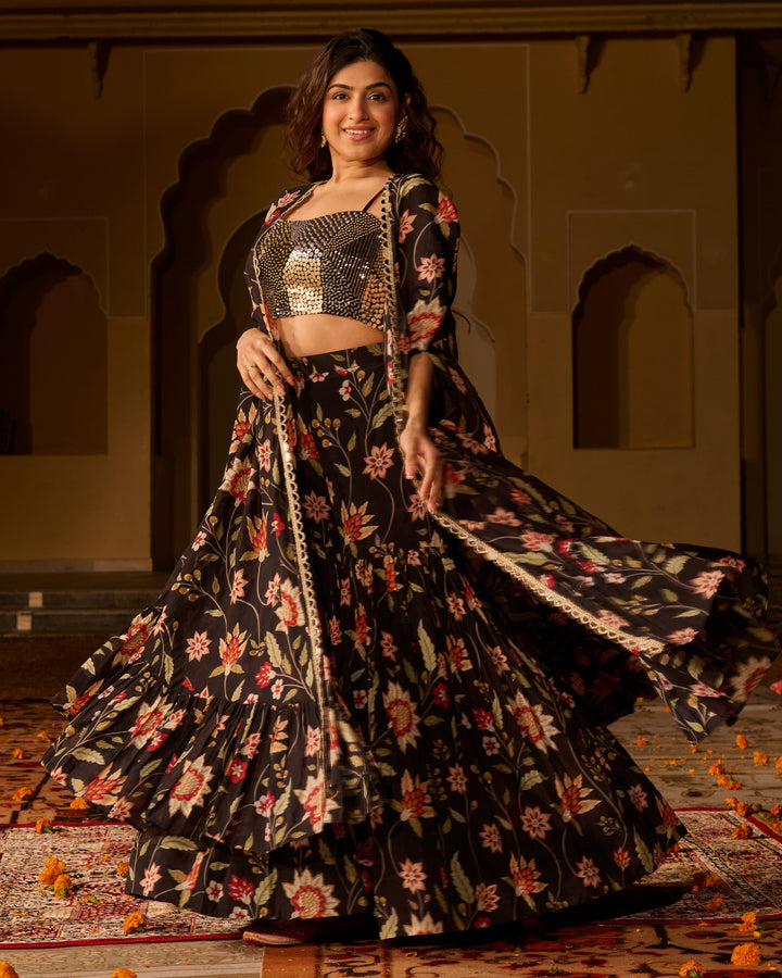 Ananya Black Printed Georgette Coord Set