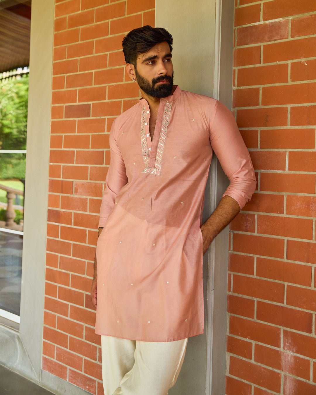 Keshav Peach Embroidered Chanderi Kurta