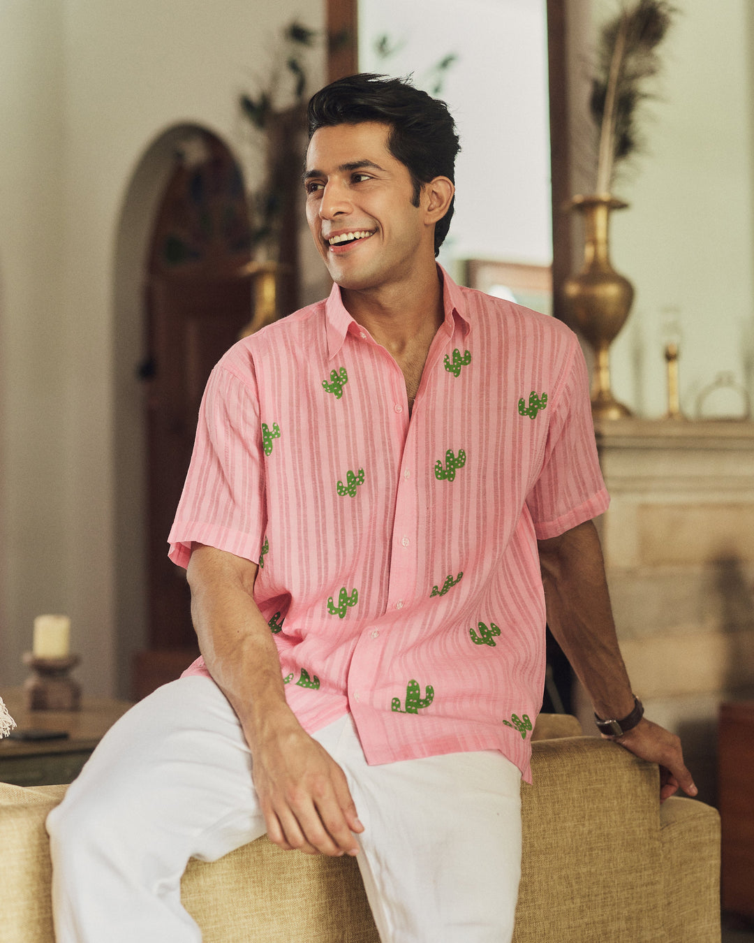 Priyank Pink Cotton Dobby Handpainted Shirt