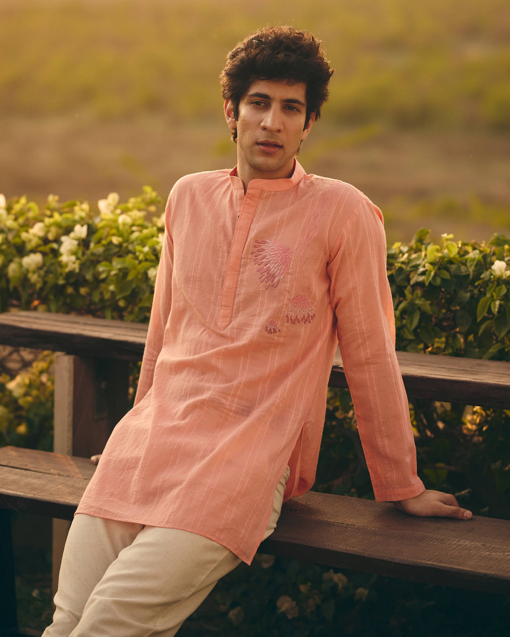 Cavo Peach Cotton Dobby Embroidered Shirt